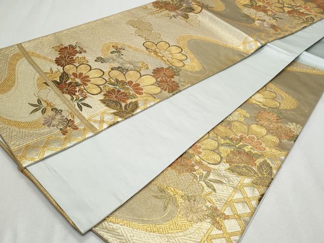 平和屋着物◎六通柄袋帯　流水花松文　金銀糸　正絹　逸品　CAAZ4796fb