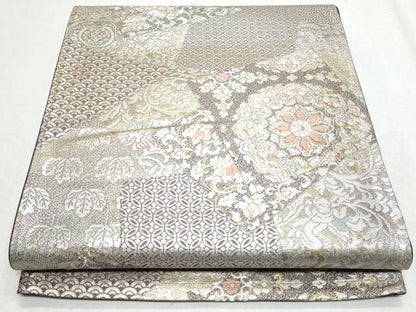 平和屋着物◎六通柄袋帯　色紙重ね正倉院花文　正絹　逸品　CAAZ4797fb