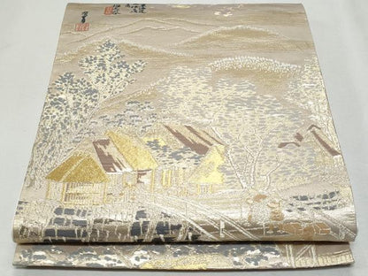 平和屋着物◎六通柄袋帯　東海道　廣重　風景文　金糸　正絹　逸品　CAAZ4874fb