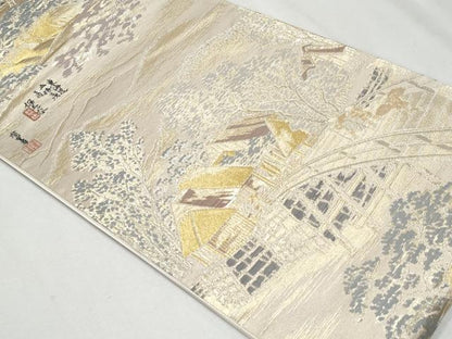 平和屋着物◎六通柄袋帯　東海道　廣重　風景文　金糸　正絹　逸品　CAAZ4874fb