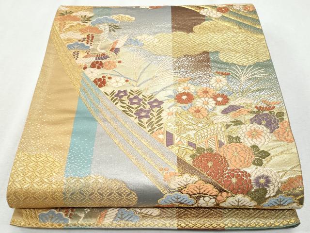 平和屋着物◎六通柄袋帯　唐織　御所車飛鶴花松文　正絹　逸品　CAAZ4887fb