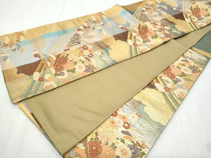 平和屋着物◎六通柄袋帯　唐織　御所車飛鶴花松文　正絹　逸品　CAAZ4887fb