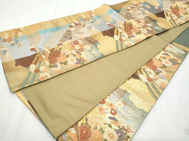平和屋着物◎六通柄袋帯　唐織　御所車飛鶴花松文　正絹　逸品　CAAZ4887fb