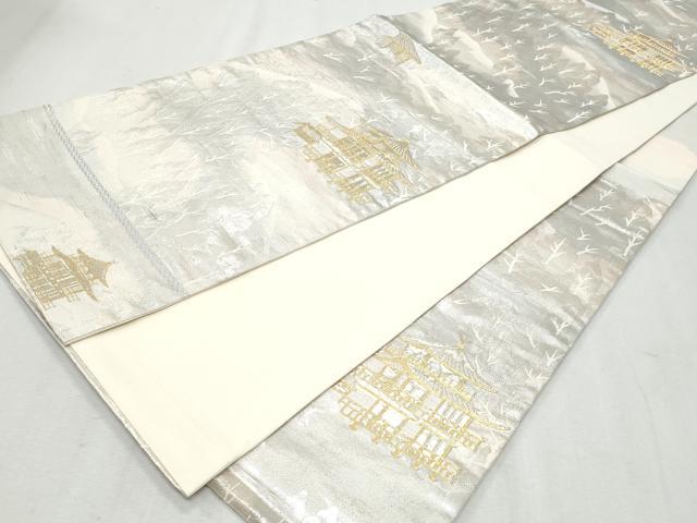 平和屋着物◎六通柄袋帯　風景文　金銀糸　正絹　逸品　CAAZ4913fb