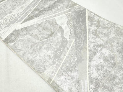 平和屋着物◎西陣　六通柄袋帯　道長扇面花文　銀糸　正絹　逸品　CAAZ4916fb