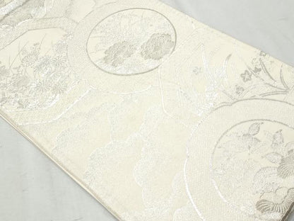 平和屋着物◎六通柄袋帯　絵皿草花文　銀糸　正絹　逸品　CAAZ4920fb