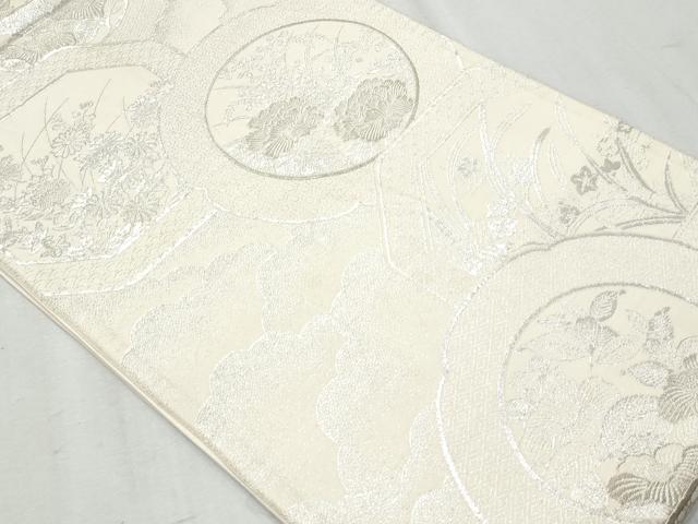 平和屋着物◎六通柄袋帯　絵皿草花文　銀糸　正絹　逸品　CAAZ4920fb