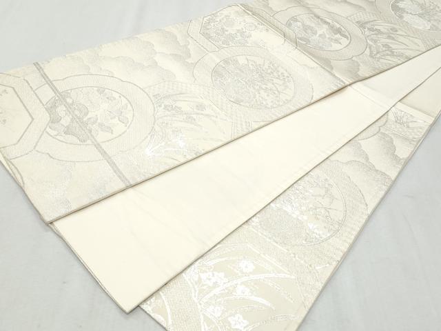 平和屋着物◎六通柄袋帯　絵皿草花文　銀糸　正絹　逸品　CAAZ4920fb