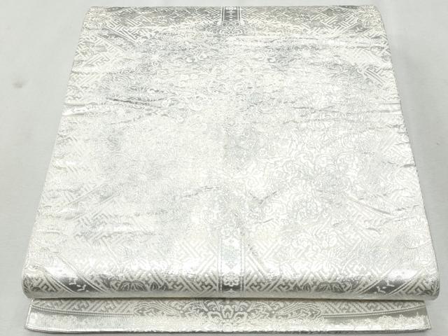 平和屋着物◎六通柄袋帯　正倉院花文　銀糸　正絹　逸品　CAAZ4923fb