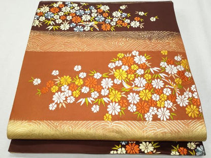 平和屋着物◎六通柄袋帯　唐織　横段立波飛鶴花文　金糸　正絹　逸品　CAAZ4964fb