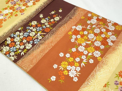 平和屋着物◎六通柄袋帯　唐織　横段立波飛鶴花文　金糸　正絹　逸品　CAAZ4964fb