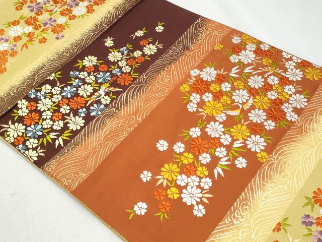 平和屋着物◎六通柄袋帯　唐織　横段立波飛鶴花文　金糸　正絹　逸品　CAAZ4964fb