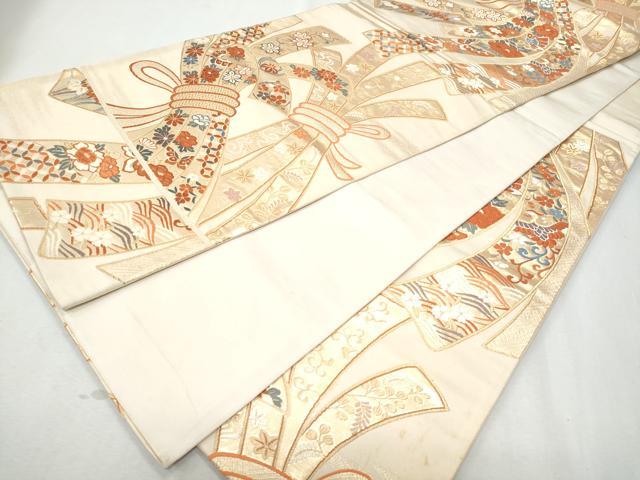 平和屋着物◎六通柄袋帯　唐織　熨斗重ね　金糸　正絹　逸品　CAAZ4968fb