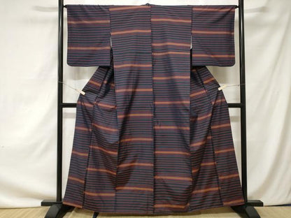 平和屋着物■上質な紬　横段文　正絹　逸品　CAAZ5090ev