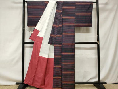 平和屋着物■上質な紬　横段文　正絹　逸品　CAAZ5090ev