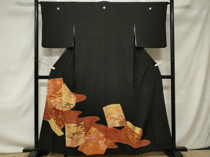 平和屋着物■豪華黒留袖 駒刺繍 色紙重ね風景文 金彩 正絹 逸品 CAAZ5243ev