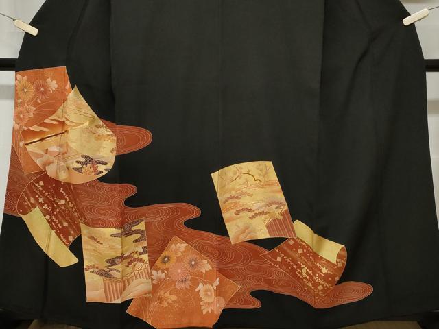 平和屋着物■豪華黒留袖 駒刺繍 色紙重ね風景文 金彩 正絹 逸品 CAAZ5243ev