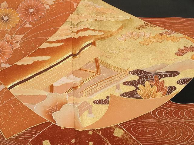 平和屋着物■豪華黒留袖 駒刺繍 色紙重ね風景文 金彩 正絹 逸品 CAAZ5243ev