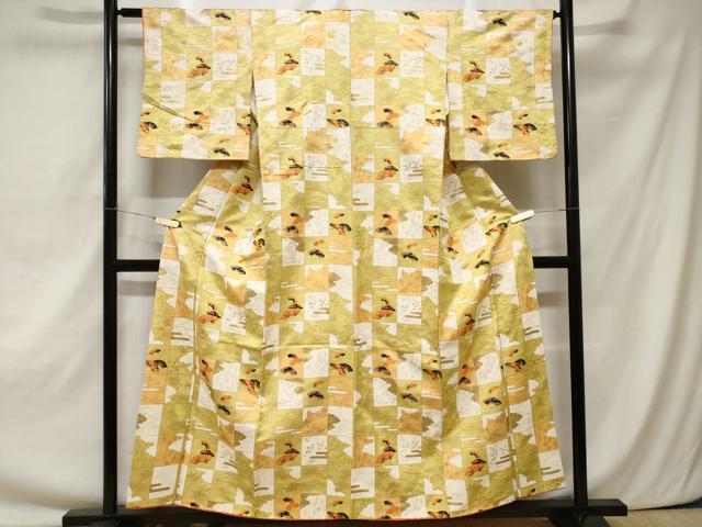 平和屋着物■上質な小紋　地紙市松花文　金彩　金通し地　正絹　逸品　CAAZ5307ev