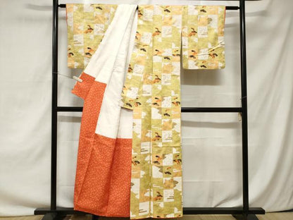 平和屋着物■上質な小紋　地紙市松花文　金彩　金通し地　正絹　逸品　CAAZ5307ev