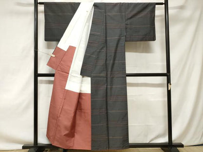 平和屋着物■上質な紬 格子横段文 正絹 逸品 CAAZ5319ev