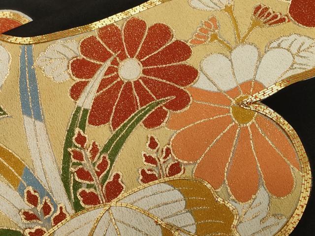 平和屋着物■豪華黒留袖　駒刺繍　エ霞草花文　金彩　正絹　逸品　CAAZ5327ev