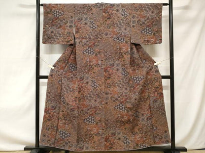 平和屋着物■上質な小紋　切嵌花蝶文　金彩　鬼しぼ縮緬　正絹　逸品　CAAZ5422ev