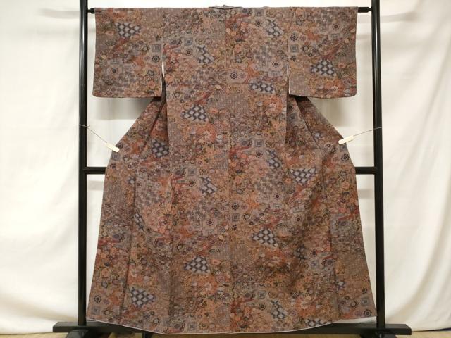 平和屋着物■上質な小紋　切嵌花蝶文　金彩　鬼しぼ縮緬　正絹　逸品　CAAZ5422ev