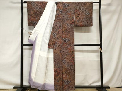 平和屋着物■上質な小紋　切嵌花蝶文　金彩　鬼しぼ縮緬　正絹　逸品　CAAZ5422ev