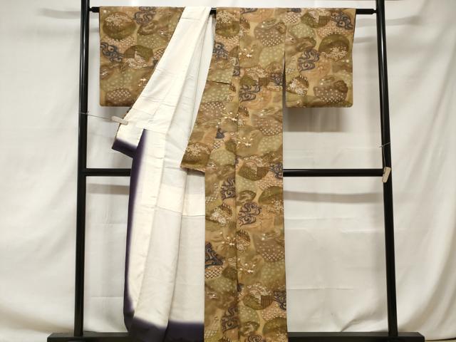 平和屋着物■上質な小紋　流水草花文　暈し染め　金彩　正絹　逸品　CAAZ5429ev