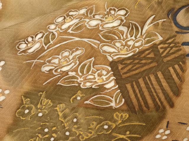 平和屋着物■上質な小紋　流水草花文　暈し染め　金彩　正絹　逸品　CAAZ5429ev
