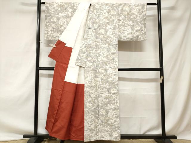 平和屋着物■上質な紬　風景文　正絹　逸品　CAAZ5492ev