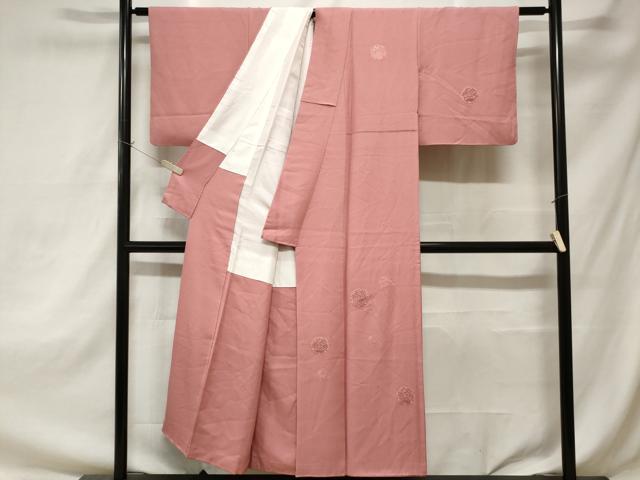 平和屋着物■訪問着　色無地　総刺繍　雪輪花文　紅梅色　正絹　逸品　CAAZ5508ev