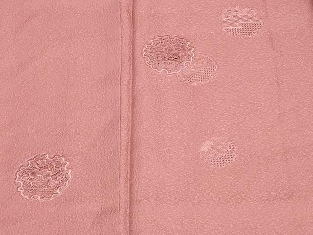 平和屋着物■訪問着　色無地　総刺繍　雪輪花文　紅梅色　正絹　逸品　CAAZ5508ev