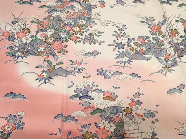 平和屋着物○訪問着 手描き 花蝶文 暈し染め 正絹 逸品 DAAY5973ud