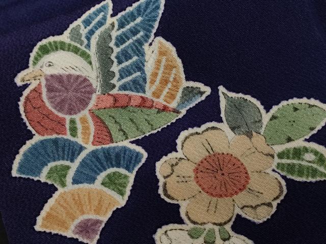 ❤️大人可愛い小紋袷　型染め花蝶風景文様　鬼シボ縮緬✨超美品トールサイズ　新品畳紙 平和屋着物▽上質な小紋 単衣 型染め 花蝶文 鬼しぼ