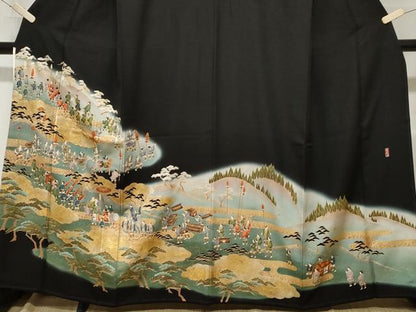 平和屋着物■豪華黒留袖 駒刺繍 萬寿染 大名行列 暈し染め 金彩 正絹 逸品 CAAZ5576ev