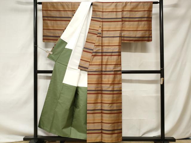 平和屋着物○上質な紬 横段文 正絹 逸品 未使用 DAAZ5272du 平和