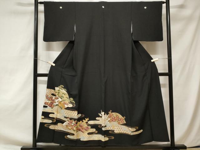 平和屋着物■豪華黒留袖 扇面尾長鶏吉祥花文 金彩 正絹 逸品 CAAZ5614ev