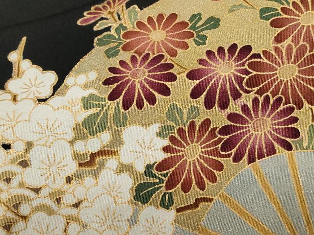平和屋着物■豪華黒留袖 扇面尾長鶏吉祥花文 金彩 正絹 逸品 CAAZ5614ev