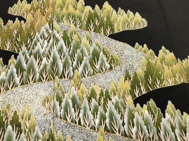 平和屋着物■豪華黒留袖　駒刺繍　樹林文　金銀彩　正絹　逸品　CAAZ5709ev