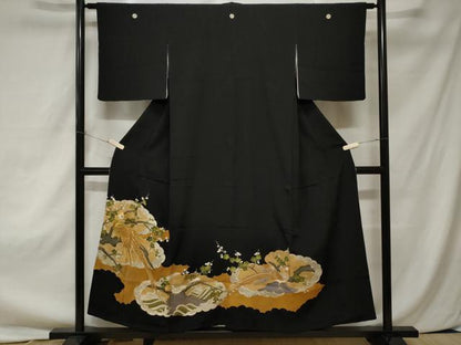 平和屋着物■豪華黒留袖　駒刺繍　尾長鳥枝梅文　金彩　正絹　逸品　CAAZ5783ev
