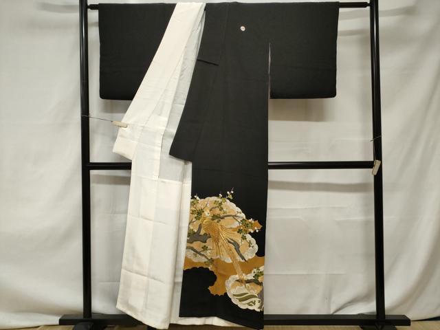 平和屋着物■豪華黒留袖　駒刺繍　尾長鳥枝梅文　金彩　正絹　逸品　CAAZ5783ev