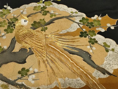 平和屋着物■豪華黒留袖　駒刺繍　尾長鳥枝梅文　金彩　正絹　逸品　CAAZ5783ev
