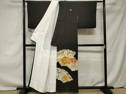 平和屋着物■豪華黒留袖　駒刺繍　椿　乱菊　正絹　逸品　CAAZ5838ev