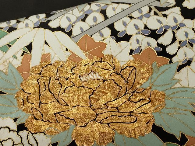 平和屋着物■豪華黒留袖　駒刺繍　椿　乱菊　正絹　逸品　CAAZ5838ev