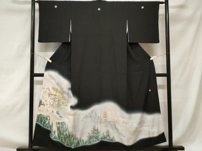 平和屋着物■豪華黒留袖 刺繍 扇面御所解文 金銀彩 正絹 逸品 CAAZ5864ev
