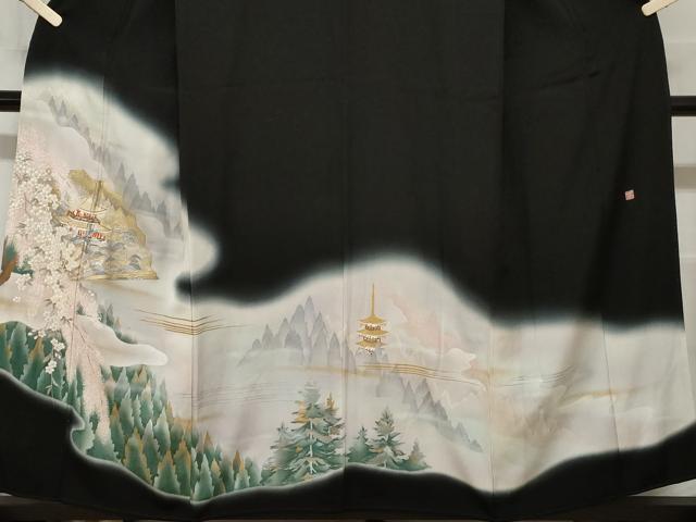 平和屋着物■豪華黒留袖 刺繍 扇面御所解文 金銀彩 正絹 逸品 CAAZ5864ev