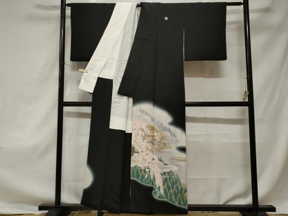 平和屋着物■豪華黒留袖 刺繍 扇面御所解文 金銀彩 正絹 逸品 CAAZ5864ev