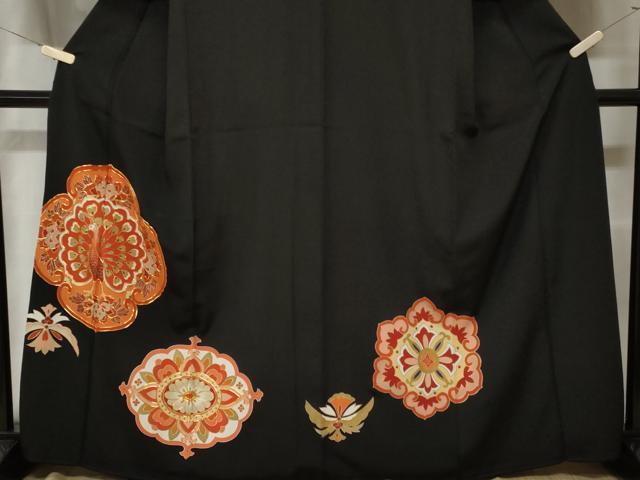 平和屋着物■豪華黒留袖　駒刺繍　孔雀花文　金彩　正絹　逸品　CAAZ5924ev
